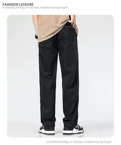Summer Thin Loose Wide-leg Men Jeans Soft Lyocell Elastic Fashion Casual Straight Drawstring Denim Trousers Black Blue Gray