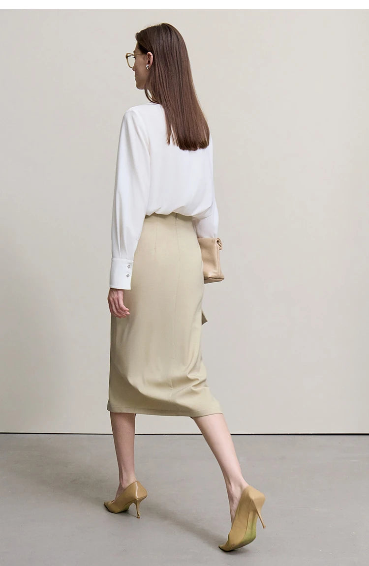 Women's Skirt 2026 Spring New H-Line Elegant Anti-wrinkle Split Skirt Solid Mid-length Versatile Woman Clothes 12621005