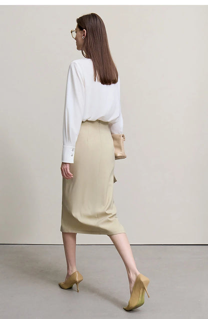 Women's Skirt 2026 Spring New H-Line Elegant Anti-wrinkle Split Skirt Solid Mid-length Versatile Woman Clothes 12621005