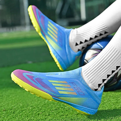 2555 High Quality Mens Soccer Shoes SLIP-ON Non-Slip Turf Soccer Cleats Boys TF/FG Training Football Boots Chuteira Campo F50