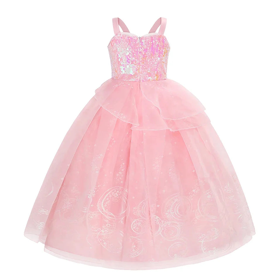 Girls Princess Dress Kids Elsa Anna Snow White Aurora Belle Rapunzel Peach Halloween Costume Children Birthday Party Clothes