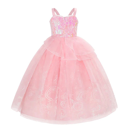 Girls Princess Dress Kids Elsa Anna Snow White Aurora Belle Rapunzel Peach Halloween Costume Children Birthday Party Clothes