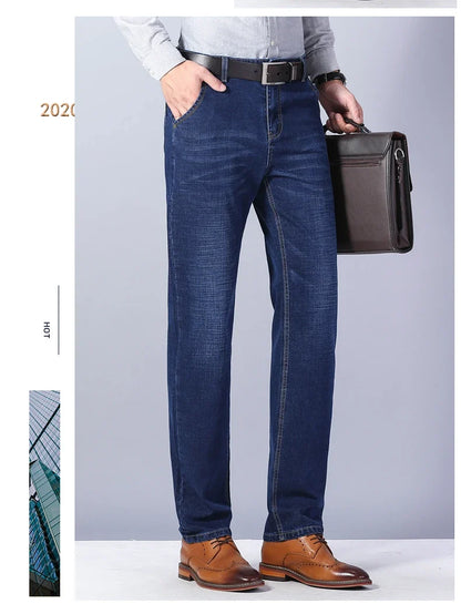 New Men's Fashion  Business Casual Stretch Slim Jeans Classic Trousers Denim Pants Male Black Blue