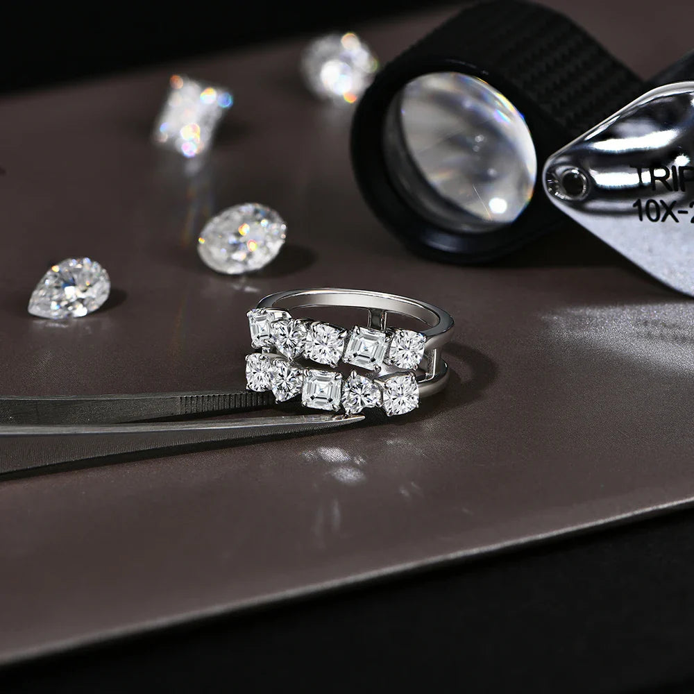 ATTAGEMS Bague en Moissanite diamantée taille 3,2 carats pour femme en argent S925 plaqué or blanc 18 carats Bijoux de fiançailles et de mariage de qualité supérieure