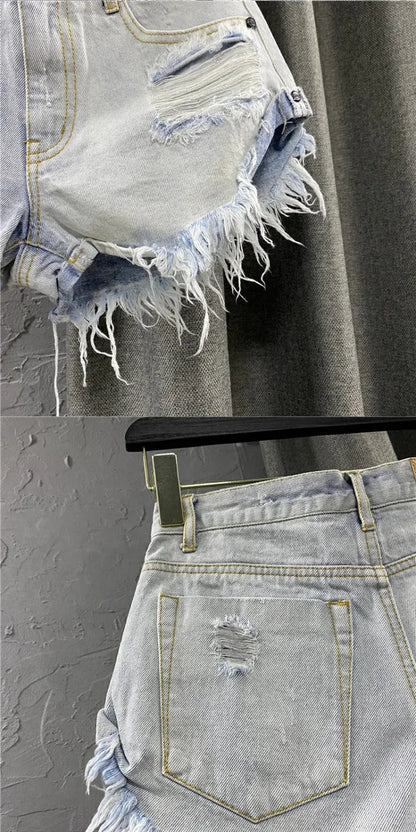 Sexy Low-waisted Denim Shorts 2026 New Summer Hole A Wide-leg Pants Ripped Jeans for Women