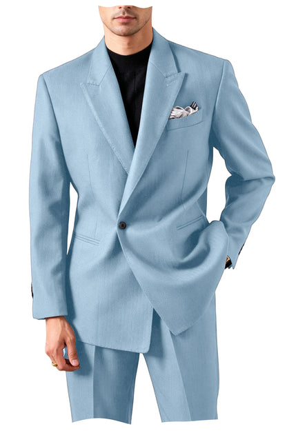 Men's Serge Tuxedo Suit Set One Button Peak Lapel Slim Fit 2 Piece Blazer Pants Casual Business Wedding Formal Outfit