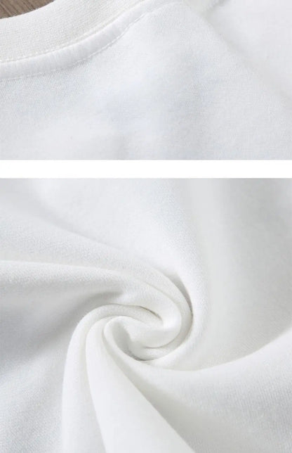 Black White GSM 500g Heavy-duty Pure Cotton T-shirt Thickened Threaded Round Neck Short Sleeves Three Needle Half Sleeve Tees