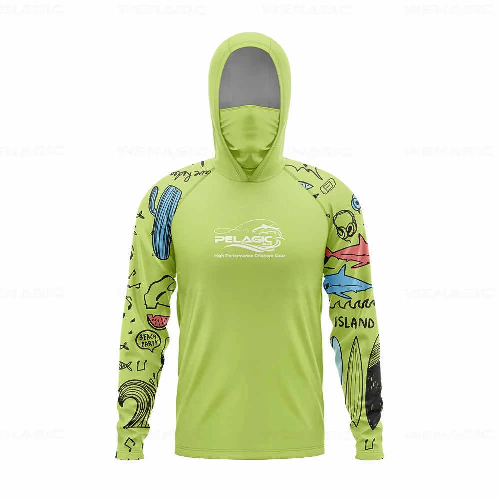 Men Hood Fishing Shirt long sleeve Fishing clothing fishing t shirt uv protection fishing shirt Fishing Apparel