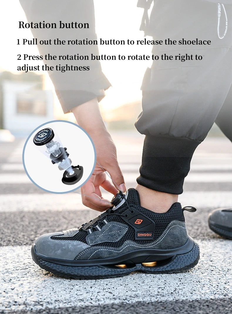 Rotary Buckle Work Sneakers Protective Shoes Safety Industrial Puncture-Proof Anti-smash Steel Toe Shoes