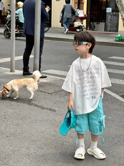 2026 Summer New Korean Style Handsome Baby Boy Letter Print Casual Short Sleeve T-Shirt