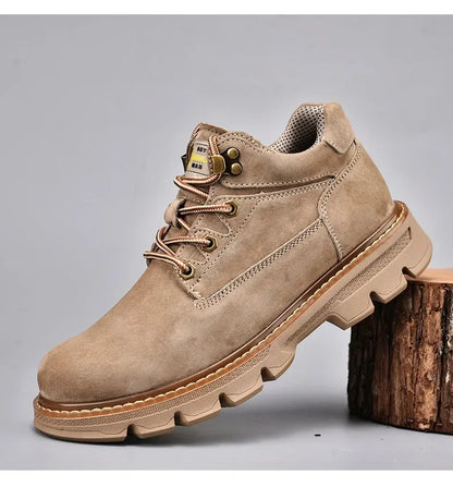 Men Genuine Leather Boots Men's English Style Thick Bottomed Work Clothes Shoes Winter Outdoor Mid Top Men's Boots