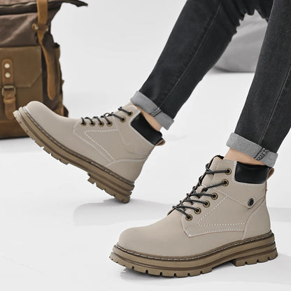 Handmade Outdoor Men Genuine Leather Boots Male Comfortable Business Party Casual Shoes Street Thick Sole Lace Up Shoes Big Size