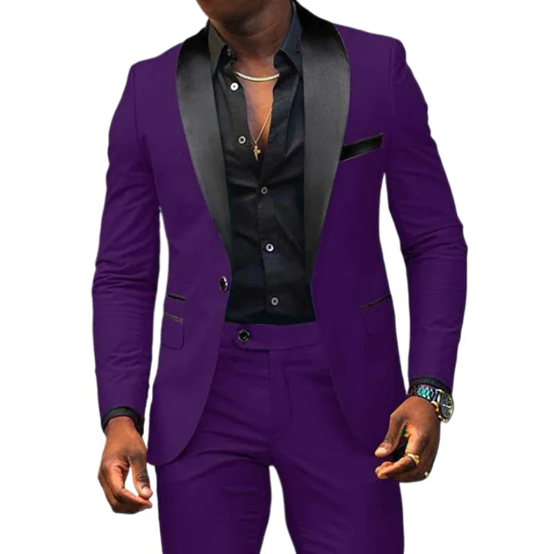 Men's New Fashion Business Casual Two-piece, Comfortable and Breathable Slim-fit Side Slit Single-button Suit Jacket+trousers
