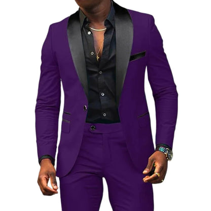 Men's New Fashion Business Casual Two-piece, Comfortable and Breathable Slim-fit Side Slit Single-button Suit Jacket+trousers