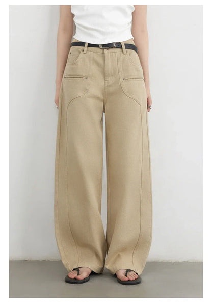 Women Jeans Solid Loose Casual New Split Wide Leg Denim Pant Workwear Female Trousers Spring Autumn 2025