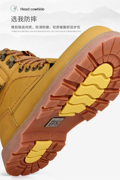Genuine Leather Mens Women Winter Ankle Military Treking Snow Yellow Tactical Boots Outdoor for Men Work Shoes Sneakers