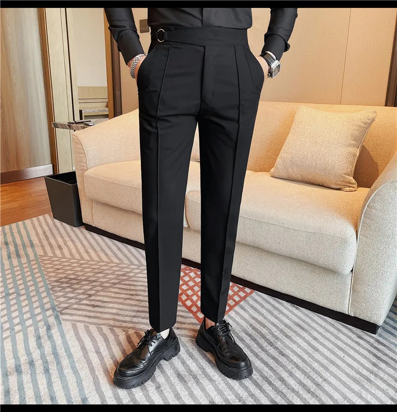 High Quality Men's Suit Pant Solid Color England Style Slim Fit Casual High Waist Trousers Men Spring Autumn Fashion Suit Pants