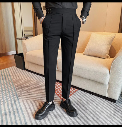 High Quality Men's Suit Pant Solid Color England Style Slim Fit Casual High Waist Trousers Men Spring Autumn Fashion Suit Pants