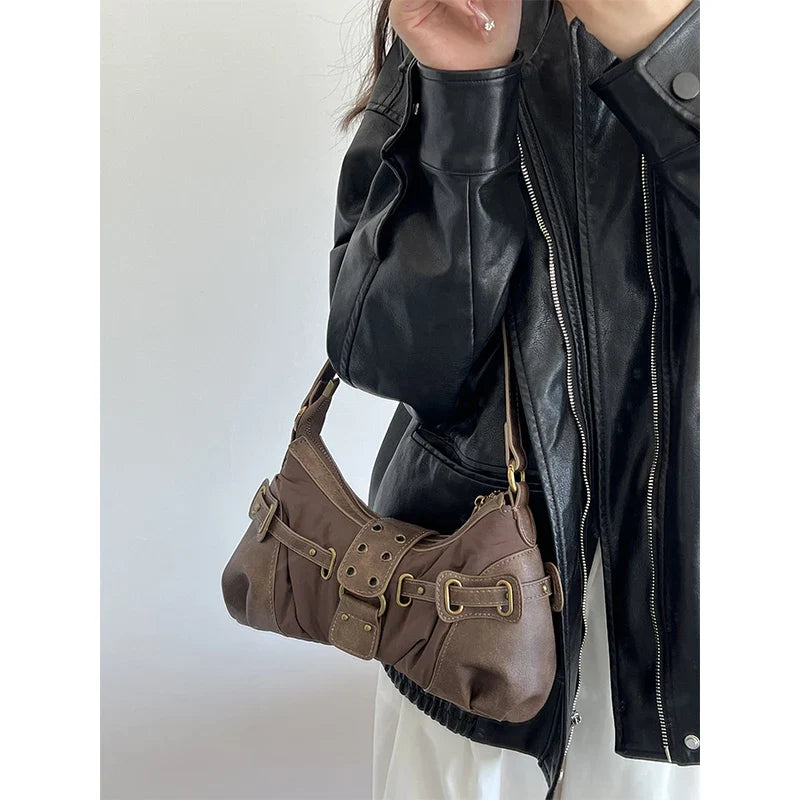 Vintage Rivet Armpit Bag Small PU Leather Shoulder Bags for Women Handbag Female Luxury Design Ladies Hand Bags Bolsa