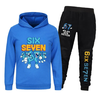 Spring Autumn Six Seven 67 Print Children Hoodies Set Kids Fashion Sportsuit Boys Long Sleeves Pants Suit 2 Piece Trouser Set