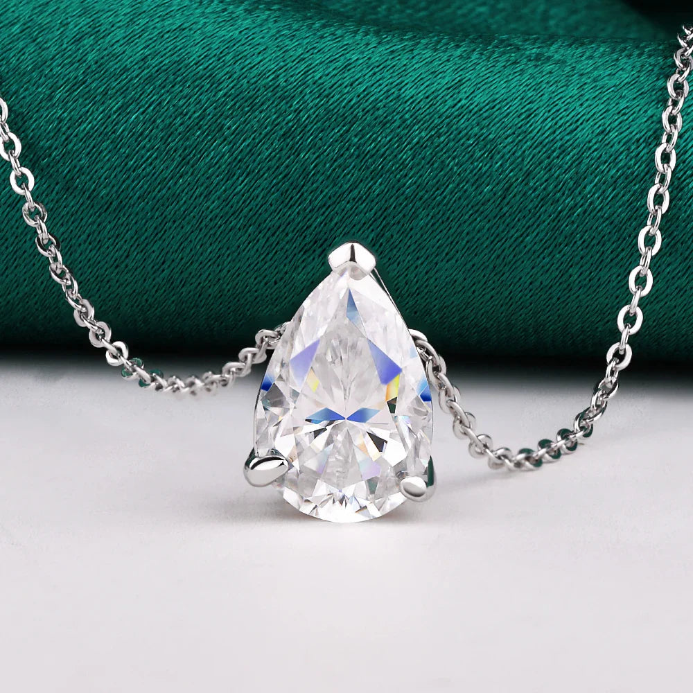 1-4CT Water Drop Moissanite Pendant Necklace Women 925 Sterling Silver Round/Sharp Claw Lab Diamond Pendant Neck Chain
