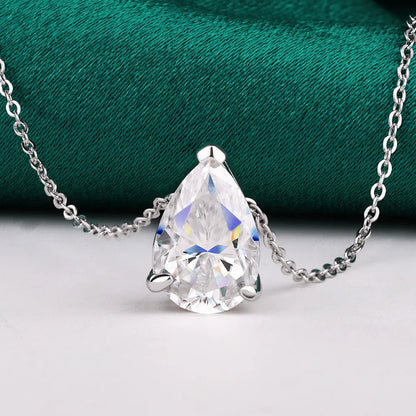 1-4CT Water Drop Moissanite Pendant Necklace Women 925 Sterling Silver Round/Sharp Claw Lab Diamond Pendant Neck Chain