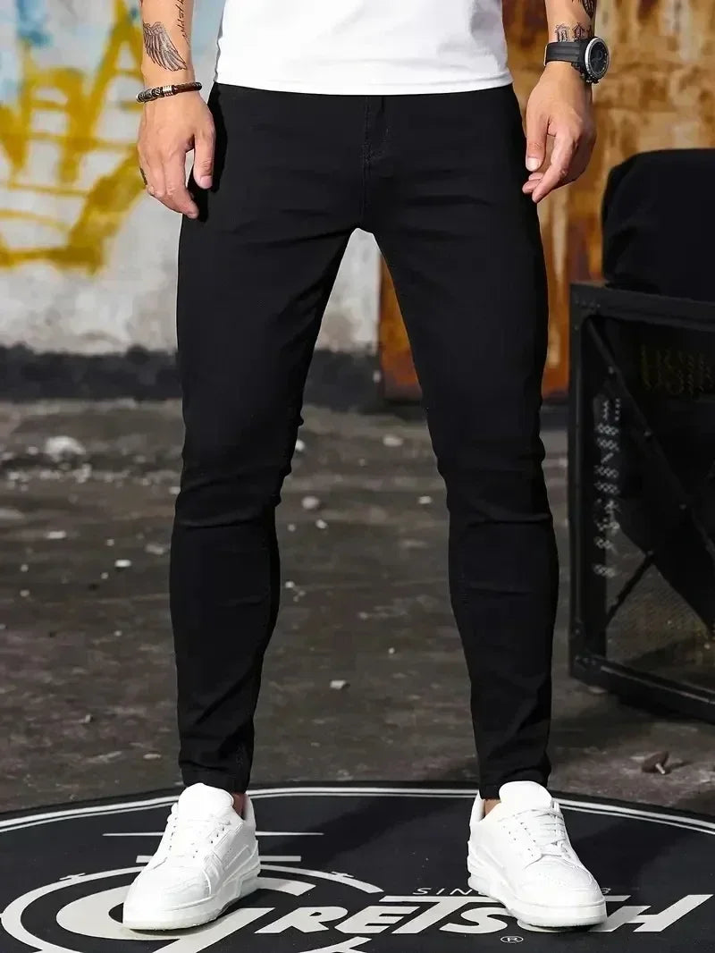 Man Classic Style Pants Light Blue Stretch Jeans Zipper Casual Slim Fit Trousers Male Pencil Pants Denim Skinny Jeans Men Brand