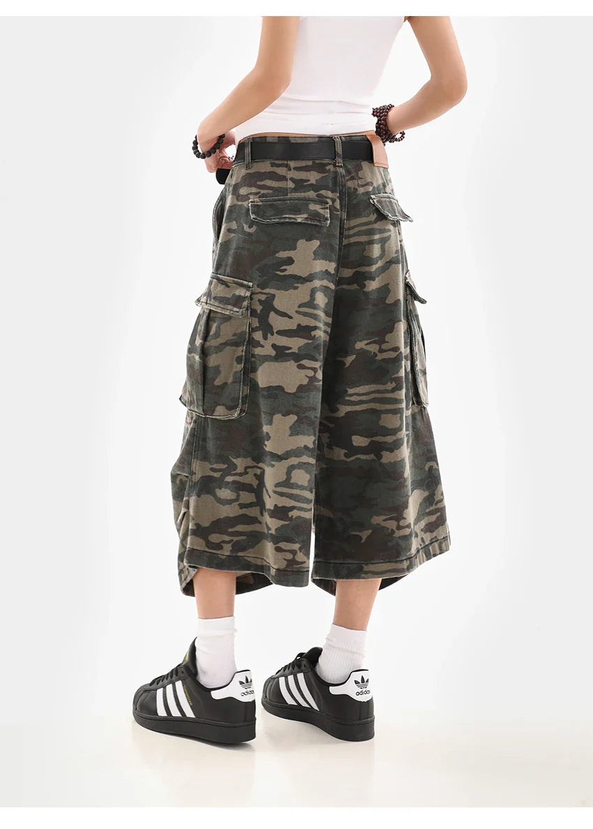 Summer Women Tomboy Camouflage Japanese Abi Jorts Jean Y2K 2000s Aesthetic Capri Pants Harajuku Denim High Street Goblin Core