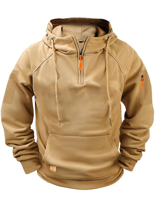 Autumn/Winter New Men's Hoodie Fashion Casual Sports Hoodie Retro Harajuku Long Sleeve Zipper Multi Pocket Loose Street Wear