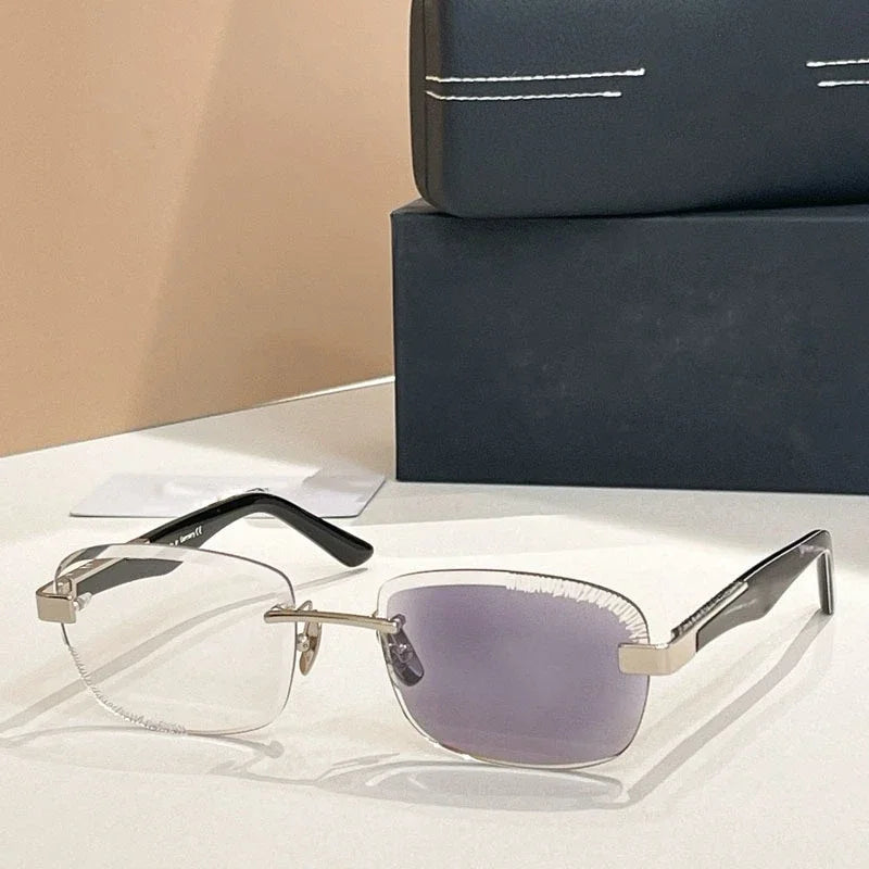 Rimless Sunglasse Men Alloy Square Diamond Cut Germany Trendy High Quality UV400 Classical Vintage Glasses with Case