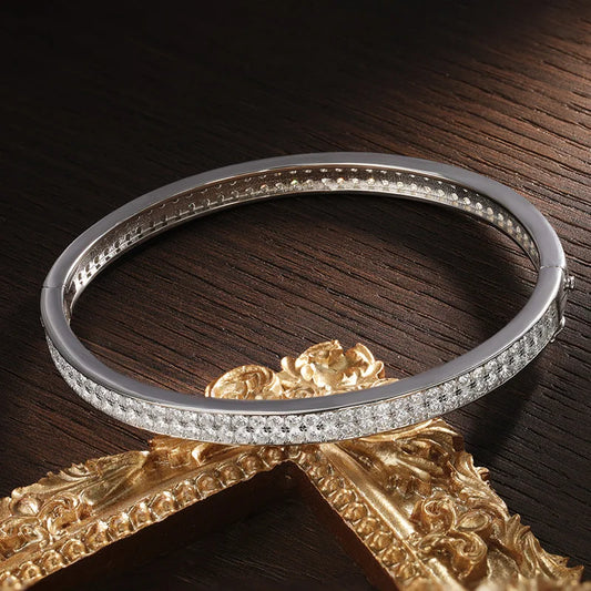 Bracelets joncs en moissanite D VVS1 pour femmes, entièrement sertis de diamants, élégants, classiques, en argent sterling 925 massif, accessoires de bijoux