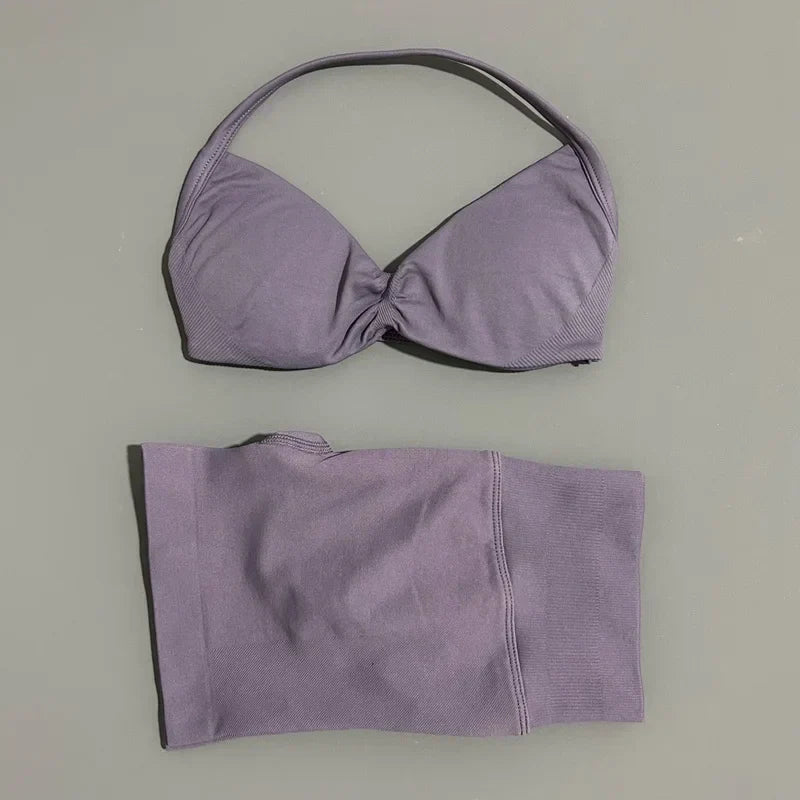 2PCS HISTELLO Sports Seamless Yoga Set Push Up Women Bra Scrunch Butt Lift Leggings Ultra Soft Comfort Yoga Workout Wear