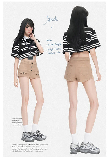 Pure Desire Slim Hip Hugging Hot Pants Old Money Style Hip Enhancing Multi Button High Waist Tight Summer New Denim Shorts
