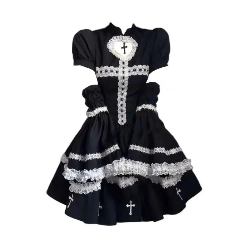 Lolita Cross Color Blo Puffy  Dr k Sle High Waist Princ Gown Long Sve A-Line Silhouette Everyday ...