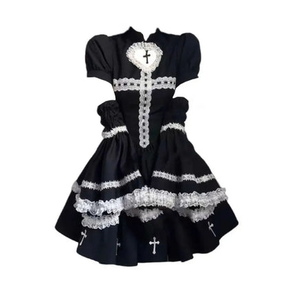 Lolita Cross Color Blo Puffy  Dr k Sle High Waist Princ Gown Long Sve A-Line Silhouette Everyday ...