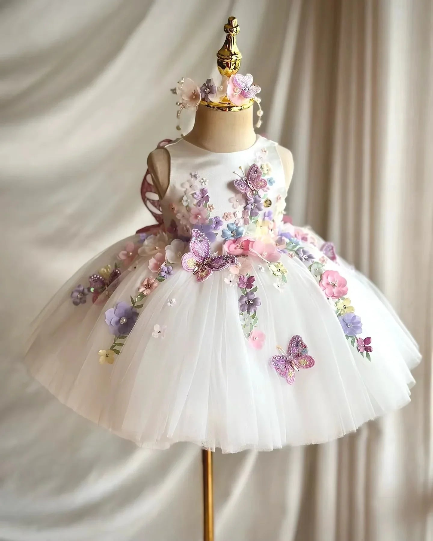 Customized White Floral Girls Birthday Dresses Kids Wear  White Flower Girl Dresses for Wedding Toddle First Communion Dress