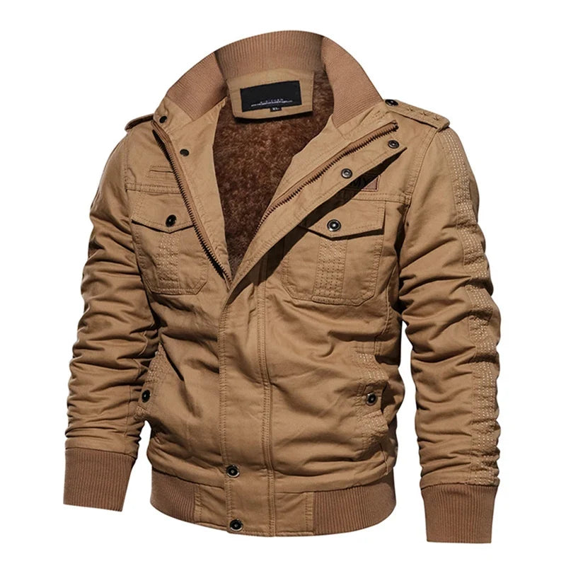 New Business Casual Jackets Man Winter Fleece Tactical Jacket Embroidery Windproof Multiple Pockets Outdoor Workwear Coat