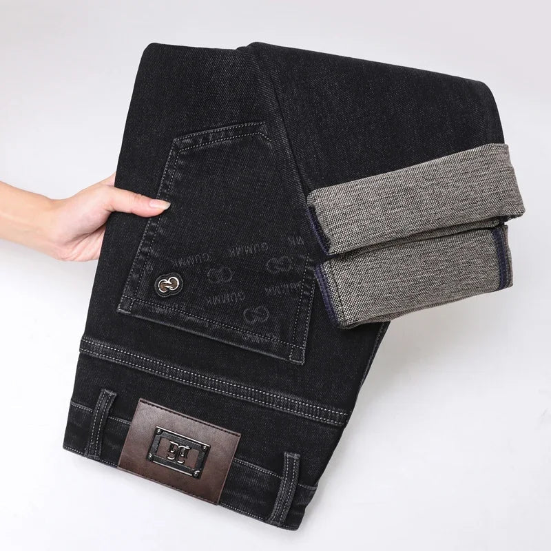 New Men's Comfortable Soft Business Fashion Straight Casual Denim Trousers Male Brand Clothing Light Luxury Stretch Slim Jeans