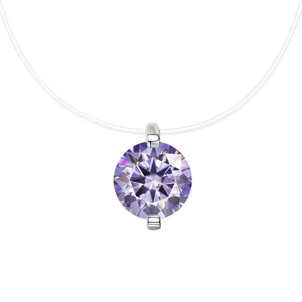 0.5-3CT Fishing Line Colorful Moissanite Pendant Necklace for Women  Certified 925 Sterling Silver Sparkling Diamond Necklace