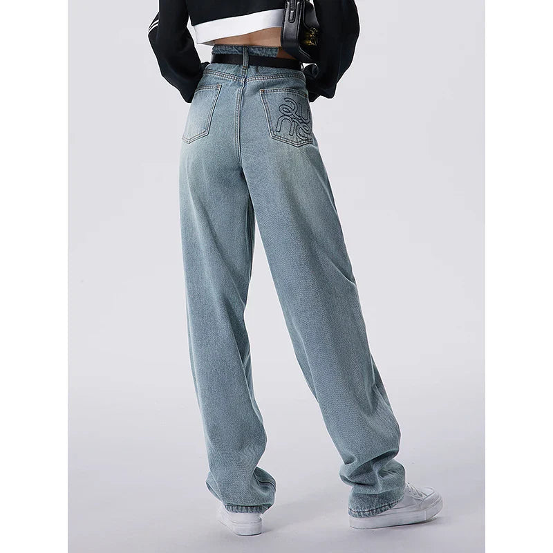 Women Jeans 2023 Autumn High Waist Straight Loose Trousers Fashion Casual Versatile Simple Basic Light Blue Pants