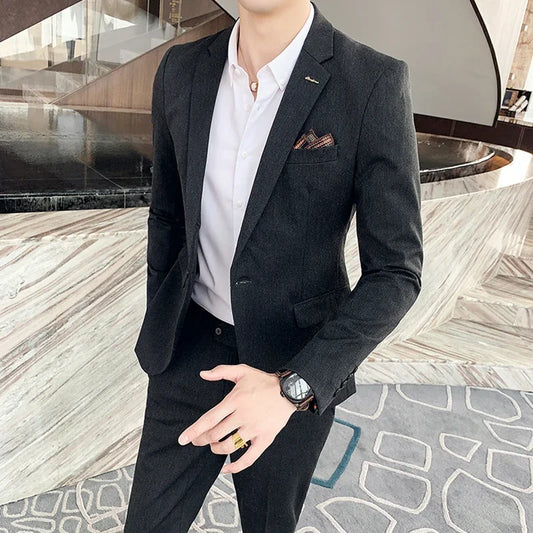 S-7XL Jacket + Pants / Luxurious High -end Brand Solid Color Men's Casual Business Slim Suit Two -piece Suit Groom Wedding Suit