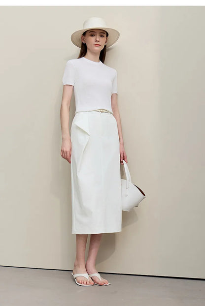 Women's Skirt 2026 Summer New Office Slit H-Line Midi Straight Casual Skirt Asymmetric Pleated Ladies Clothes 12642058