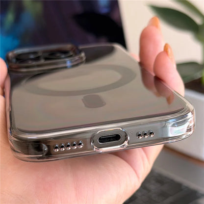 جراب صلب مغناطيسي شفاف أصلي Magsafe لهاتف iPhone 17Pro 16 15 17Pro Max مع زر كاميرا سعوي وغطاء شحن لاسلكي