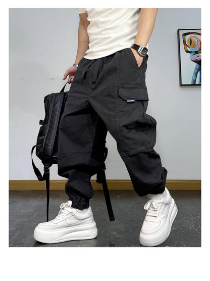 Korean Streetwear Baggy Cargo Pants Men High Quality Multi Pocket Retro Jogger Loose Fit Hip Hop Casual Oversized Haram Pants