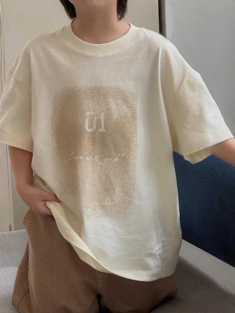2026 Summer Korean Designer Kids' Unisex Short Sleeve T Shirt Trendy Boys Girls Summer Apparel Soft Cotton Blend Size 110-170cm