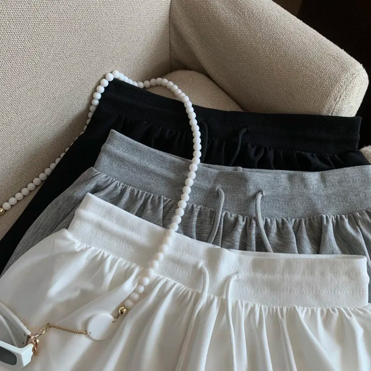 Summer Women Sports A Line Skirts for Women Summer High Waist Drawstring Solid Mini Skirts Female Sweet All Match Ballet Skirts