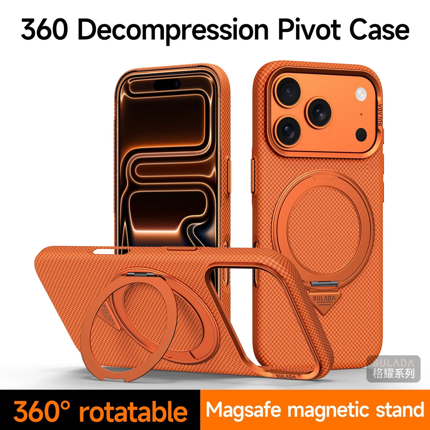 Kevlar Pattern Texture Wireless Charging Case For IPhone 18 Pro Max 17 16 360° Rotate Bracket Bare-metal Feel Drop-Proof Cover