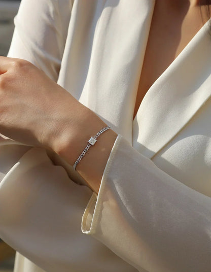 1CT Oval Cut D Color Moissanite Diamond Bracelet for Women 925 Silver Plated 18k Adjustable 16-21cm Cuban Link Bracelets