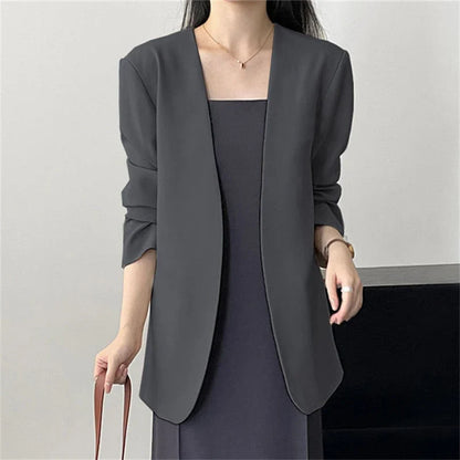 Fashion New Solid Casual Joker Women's Blazer Spring Autumn No Placket Cardigan Suit Jackets V-neck Long Sleeve 19-Color Coats