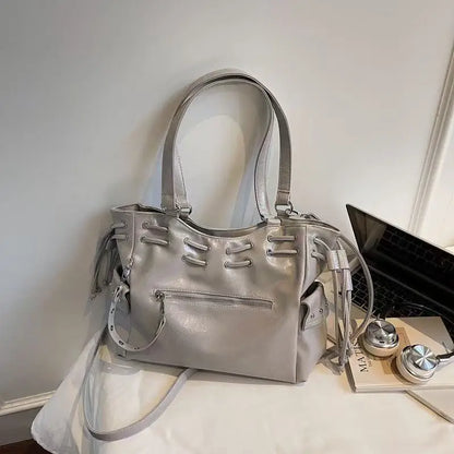 Japanese Harajuku Style PU Leather Y2k Cool Large Capacity Handbag Shoulder Bag Women's Bag Purses Women Hand Bags